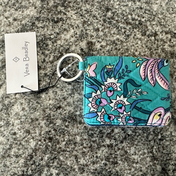 Vera Bradley Campus Double ID Holder Keychain Peacock Garden NWT - Picture 2 of 5